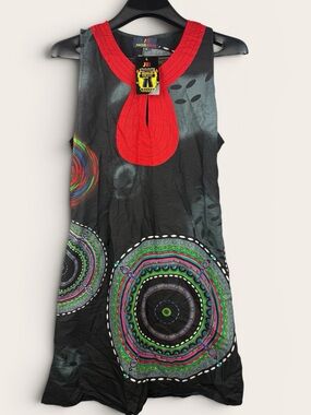 Junglee Billie Women's Tribal Dress Sz XL Colorful Artsy Tie Back NWT